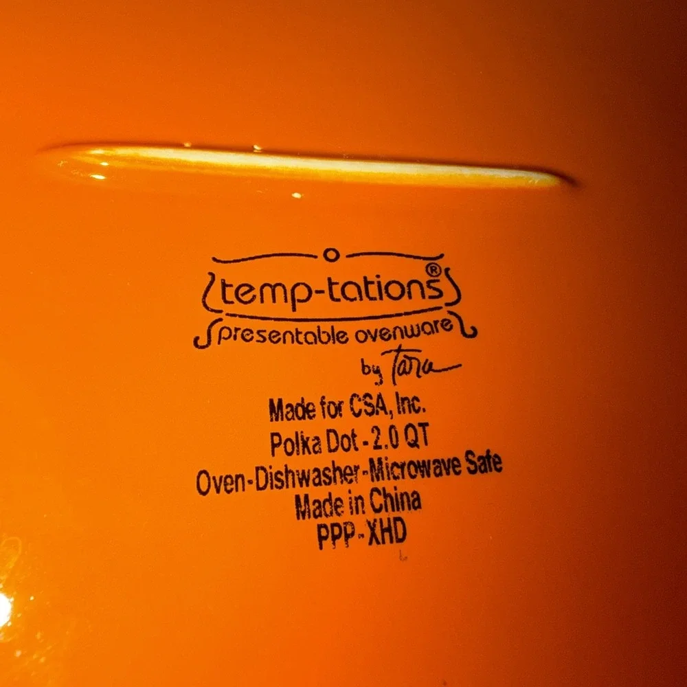 3Pc Temptations By Tara Orange Polka-Dot Hen Chicken Ovenware Basket Lid